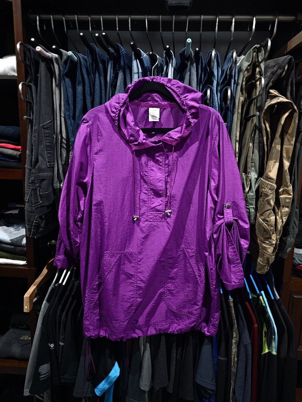 Just My Size Purple Nylon Hood Windbreaker 2X 2 Big Pockets Adjust Stretch Hem